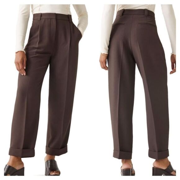 & Other Stories Pants - & Other Stories Tapered Cuff Trousers Pants Dark Brown High Rise Womens Size 0